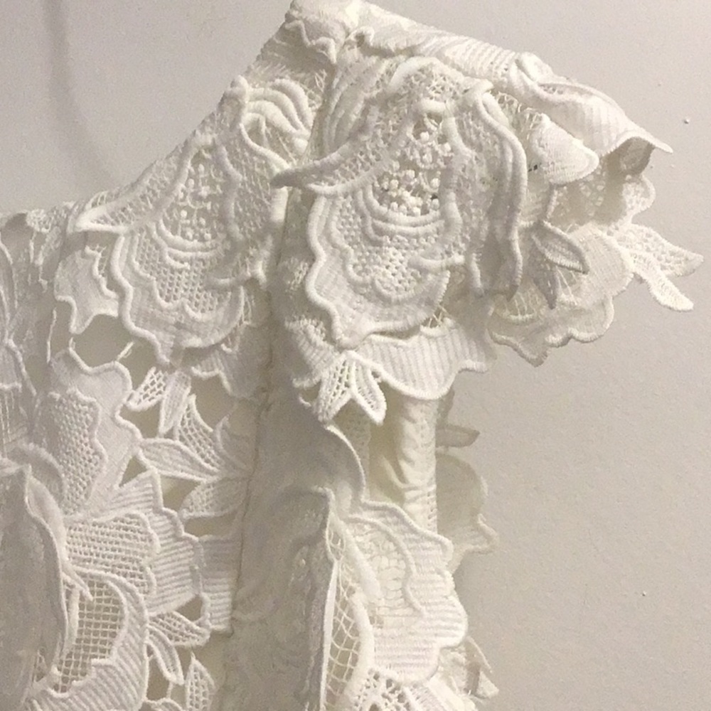 NEW WHITE SHORT WEDDING DRESS 3-D FLOWERS SZ S - Picture 4 of 12